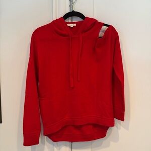 100% Cashmere Minnie Rose Cutout Hoodie Sweater, Red, Size Small